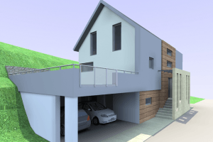 Hiša s pokrito zunanjo garažo