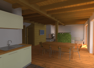 Notranjost lesene hiše