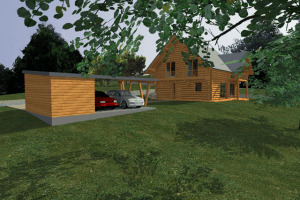 Lesena garaža pred hišo